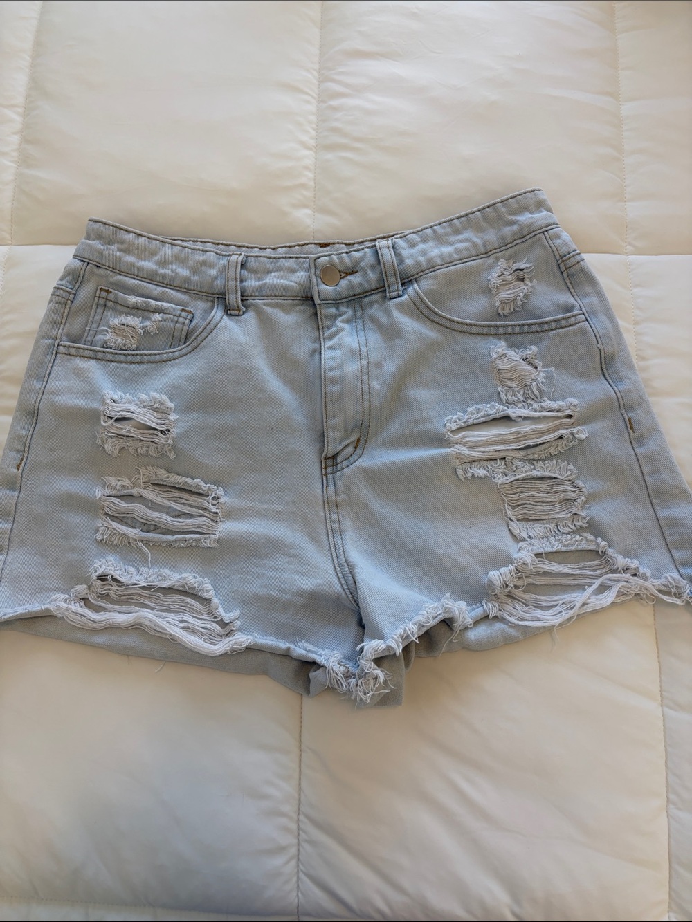 SHEIN Light Wash Distressed Denim Shorts